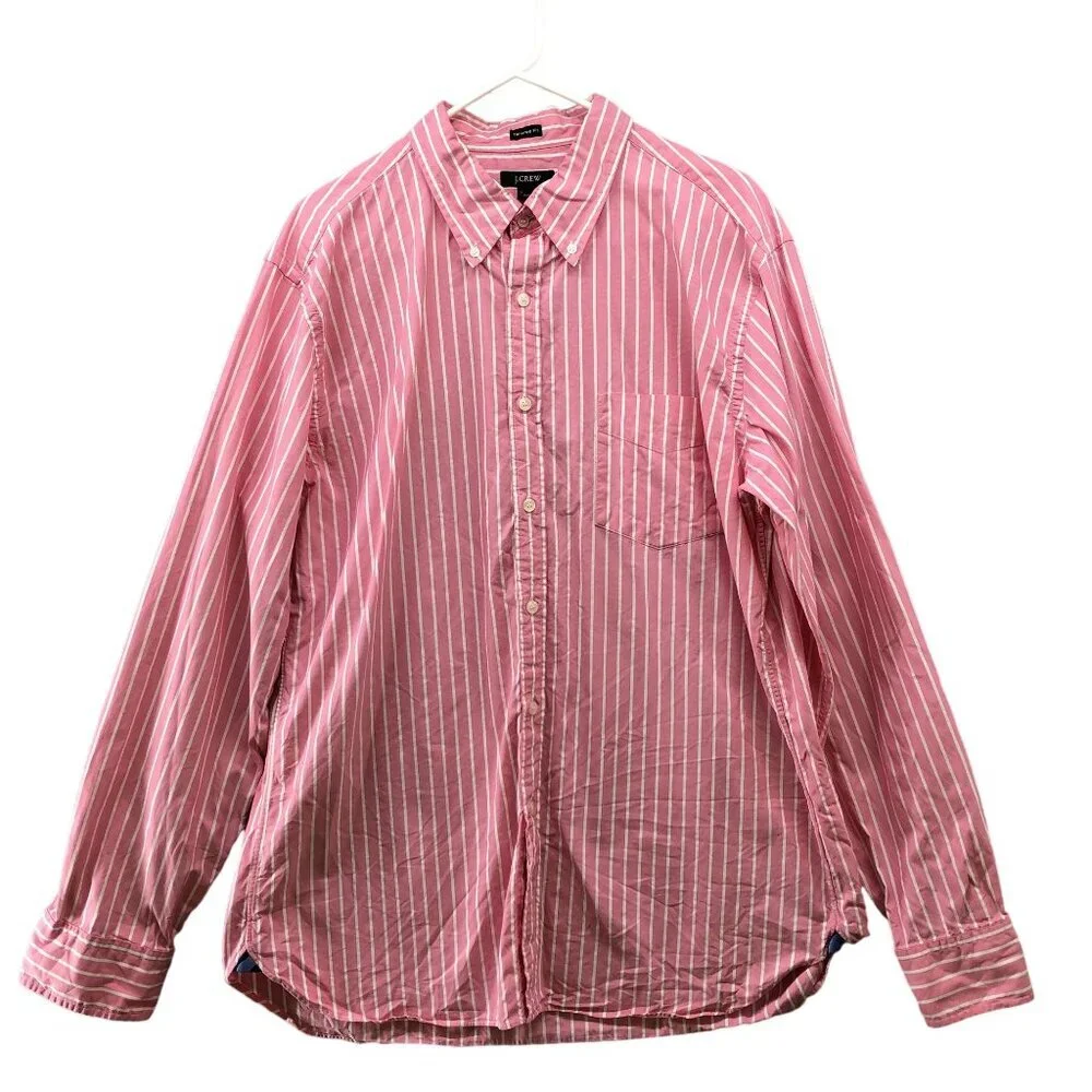 J. Crew Tailored Fit Button Down Shirt Mens XL Pink White Striped Long‎ Sleeve